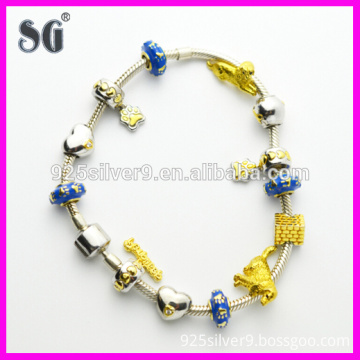 Animal Gold Dog 925 Sterling Silver Charm Bracelets With CZ Setted Loving Heart Charm